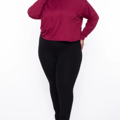 Curvy Sense Essential Mix Plus Size Essential Cropped Hoodie - Burgundy