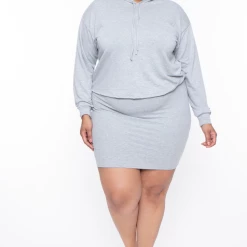 Curvy Sense Plus Size Essential Cropped Hoodie - Heather Grey