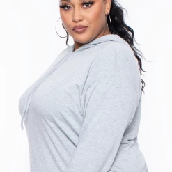 Curvy Sense Plus Size Essential Cropped Hoodie - Heather Grey
