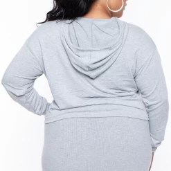 Curvy Sense Plus Size Essential Cropped Hoodie - Heather Grey