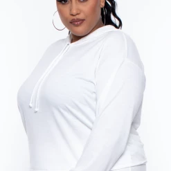 Curvy Sense Essential Mix Plus Size Essential Cropped Hoodie - Ivory