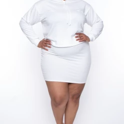 Curvy Sense Essential Mix Plus Size Essential Cropped Hoodie - Ivory