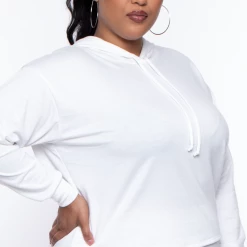 Curvy Sense Essential Mix Plus Size Essential Cropped Hoodie - Ivory
