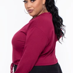 Curvy Sense Essential Mix Plus Size Essential Cropped Pullover Sweatshirt - Burgundy 10 Curvy Sense Essential Mix Plus Size Essential Cropped Pullover Sweatshirt - Burgundy