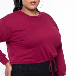 Curvy Sense Essential Mix Plus Size Essential Cropped Pullover Sweatshirt - Burgundy 12 Curvy Sense Essential Mix Plus Size Essential Cropped Pullover Sweatshirt - Burgundy