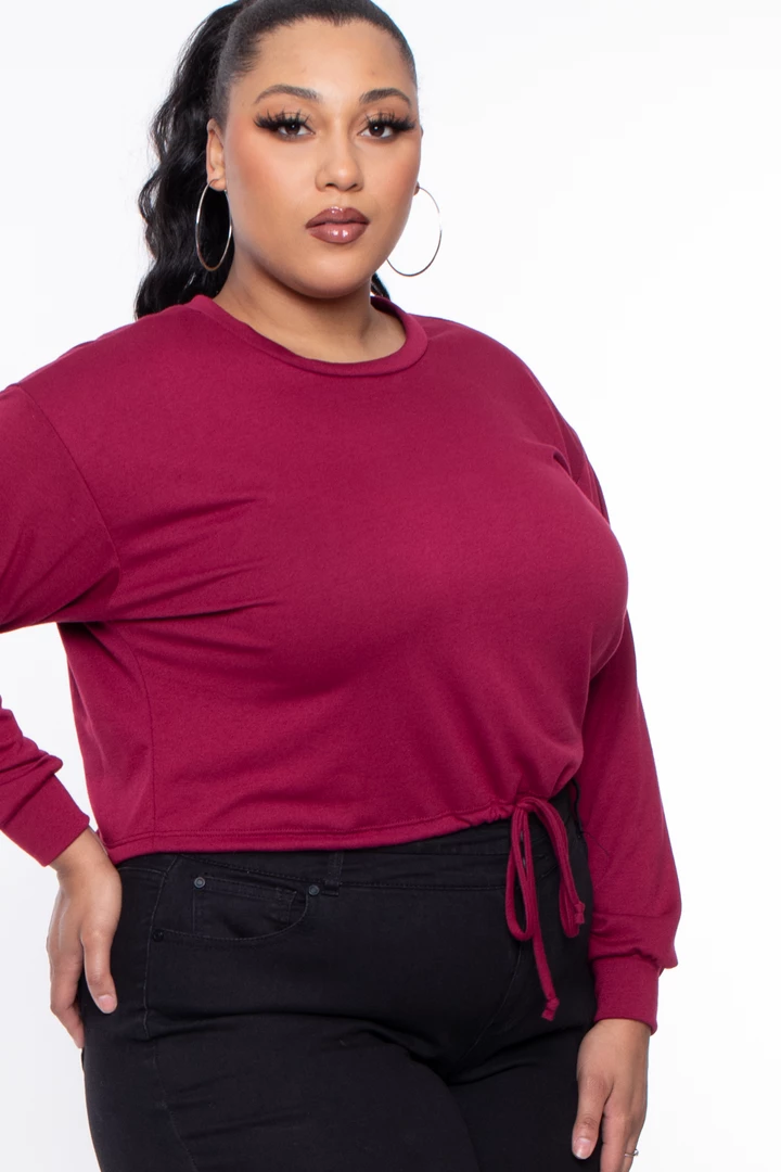 Curvy Sense Essential Mix Plus Size Essential Cropped Pullover Sweatshirt - Burgundy 7 Curvy Sense Essential Mix Plus Size Essential Cropped Pullover Sweatshirt - Burgundy