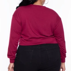 Curvy Sense Essential Mix Plus Size Essential Cropped Pullover Sweatshirt - Burgundy 11 Curvy Sense Essential Mix Plus Size Essential Cropped Pullover Sweatshirt - Burgundy