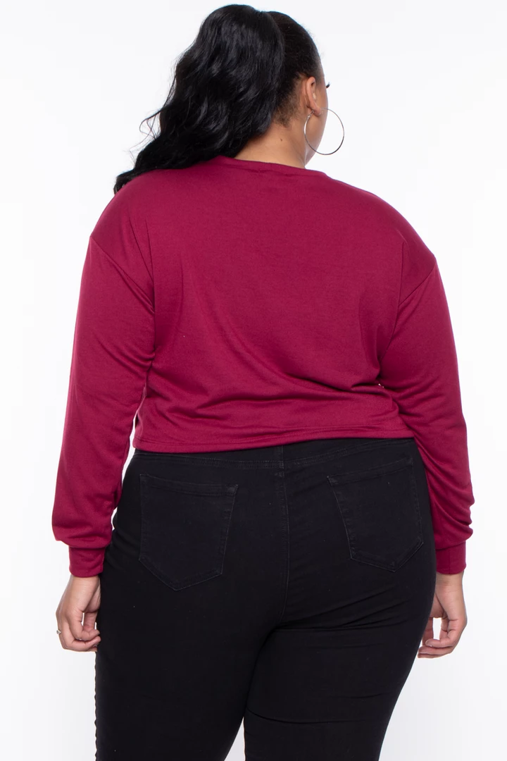 Curvy Sense Essential Mix Plus Size Essential Cropped Pullover Sweatshirt - Burgundy 6 Curvy Sense Essential Mix Plus Size Essential Cropped Pullover Sweatshirt - Burgundy