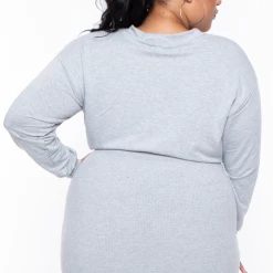 Curvy Sense Plus Size Essential Cropped Pullover Sweatshirt - Heather Grey