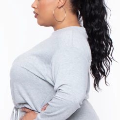 Curvy Sense Plus Size Essential Cropped Pullover Sweatshirt - Heather Grey