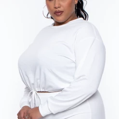 Curvy Sense Essential Mix Plus Size Essential Cropped Pullover Sweatshirt - Ivory