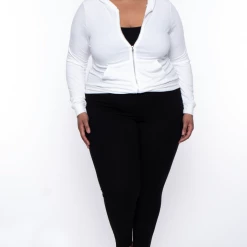 Curvy Sense Essential Mix Plus Size Essential Cropped Zip-Up Hoodie - Ivory 10 Curvy Sense Essential Mix Plus Size Essential Cropped Zip-Up Hoodie - Ivory