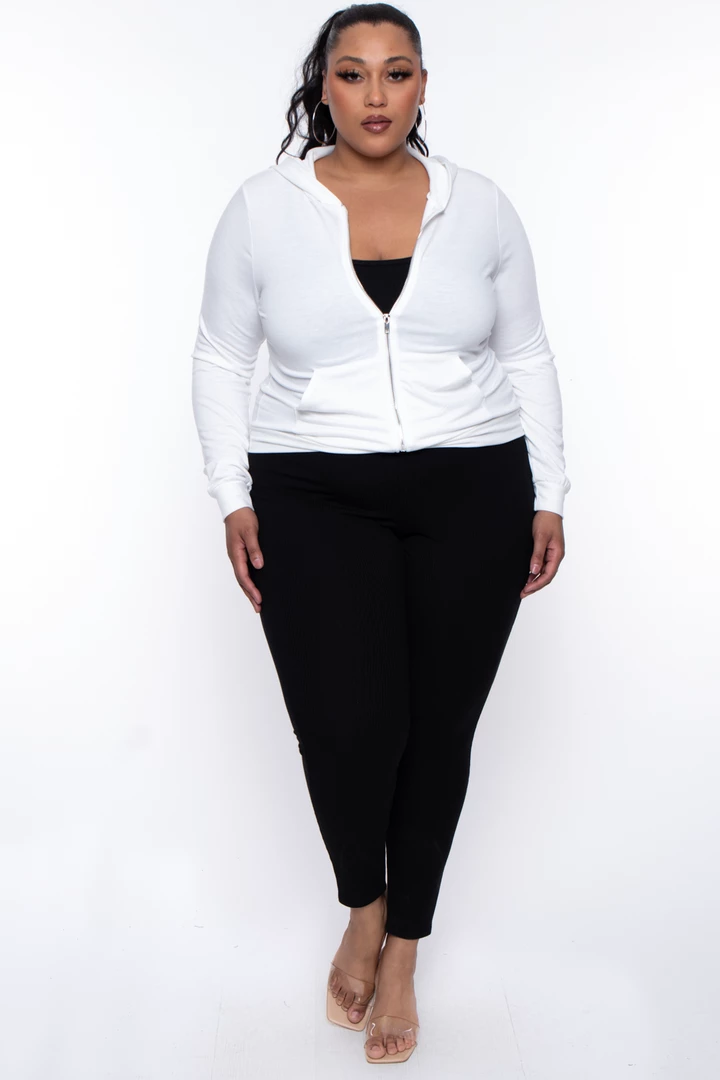 Curvy Sense Essential Mix Plus Size Essential Cropped Zip-Up Hoodie - Ivory 5 Curvy Sense Essential Mix Plus Size Essential Cropped Zip-Up Hoodie - Ivory