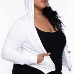 Curvy Sense Essential Mix Plus Size Essential Cropped Zip-Up Hoodie - Ivory 13 Curvy Sense Essential Mix Plus Size Essential Cropped Zip-Up Hoodie - Ivory