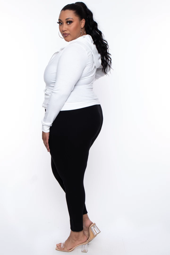 Curvy Sense Essential Mix Plus Size Essential Cropped Zip-Up Hoodie - Ivory 6 Curvy Sense Essential Mix Plus Size Essential Cropped Zip-Up Hoodie - Ivory