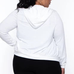 Curvy Sense Essential Mix Plus Size Essential Cropped Zip-Up Hoodie - Ivory 12 Curvy Sense Essential Mix Plus Size Essential Cropped Zip-Up Hoodie - Ivory