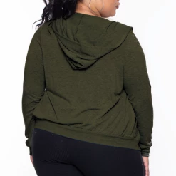 Curvy Sense Essential Mix Plus Size Essential Cropped Zip-Up Hoodie - Olive