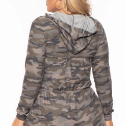 Curvy Sense Plus Size Essential Cut Out Hoodie - Camo