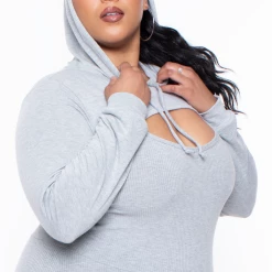 Curvy Sense Plus Size Essential Cut Out Hoodie - Heather Grey Essential Mix