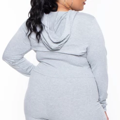 Curvy Sense Plus Size Essential Cut Out Hoodie - Heather Grey Essential Mix
