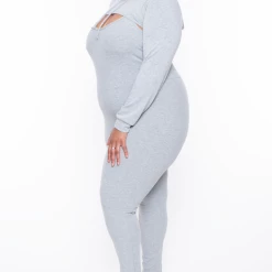 Curvy Sense Plus Size Essential Cut Out Hoodie - Heather Grey Essential Mix