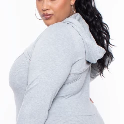 Curvy Sense Plus Size Essential Cut Out Hoodie - Heather Grey Essential Mix