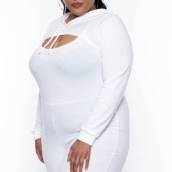 Curvy Sense Essential Mix Plus Size Essential Cut Out Hoodie - Ivory