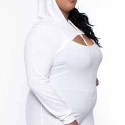 Curvy Sense Essential Mix Plus Size Essential Cut Out Hoodie - Ivory