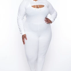 Curvy Sense Essential Mix Plus Size Essential Cut Out Hoodie - Ivory