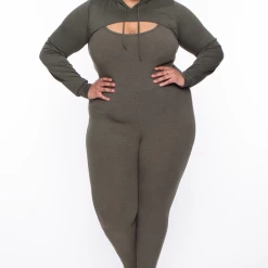 Curvy Sense Plus Size Essential Cut Out Hoodie - Olive 11 Curvy Sense Plus Size Essential Cut Out Hoodie - Olive