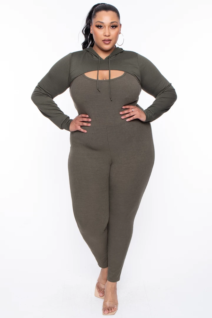 Curvy Sense Plus Size Essential Cut Out Hoodie - Olive 7 Curvy Sense Plus Size Essential Cut Out Hoodie - Olive
