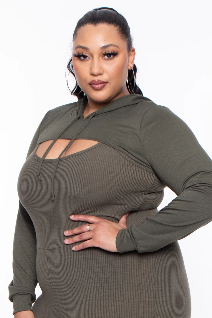 Curvy Sense Plus Size Essential Cut Out Hoodie - Olive 4 Curvy Sense Plus Size Essential Cut Out Hoodie - Olive