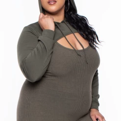 Curvy Sense Plus Size Essential Cut Out Hoodie - Olive 9 Curvy Sense Plus Size Essential Cut Out Hoodie - Olive