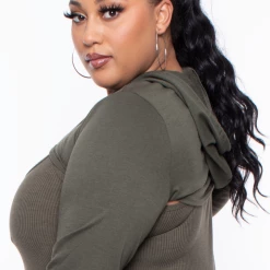 Curvy Sense Plus Size Essential Cut Out Hoodie - Olive 10 Curvy Sense Plus Size Essential Cut Out Hoodie - Olive