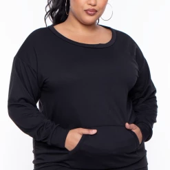 Curvy Sense Plus Size Essential Sweatshirt Pullover - Black