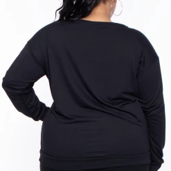 Curvy Sense Plus Size Essential Sweatshirt Pullover - Black