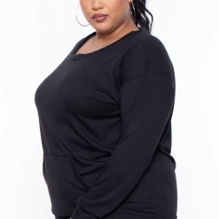 Curvy Sense Plus Size Essential Sweatshirt Pullover - Black