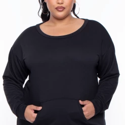 Curvy Sense Plus Size Essential Sweatshirt Pullover - Black