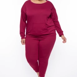 Curvy Sense Plus Size Essential Sweatshirt Pullover - Burgundy 13 Curvy Sense Plus Size Essential Sweatshirt Pullover - Burgundy