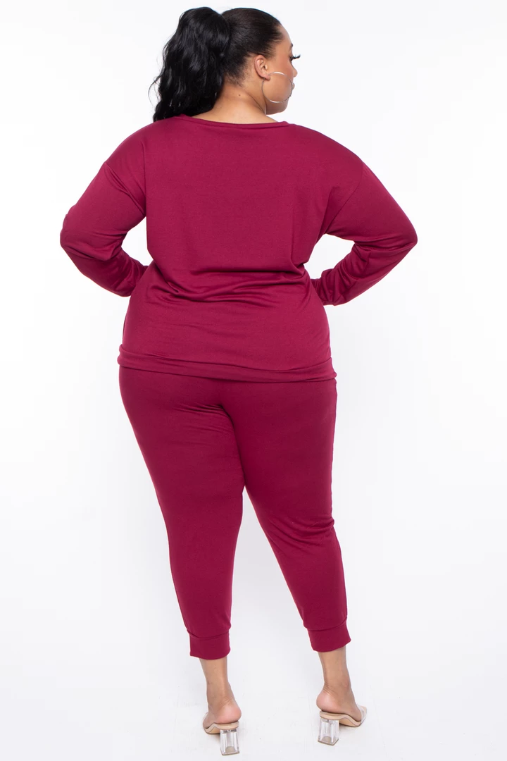 Curvy Sense Plus Size Essential Sweatshirt Pullover - Burgundy 7 Curvy Sense Plus Size Essential Sweatshirt Pullover - Burgundy