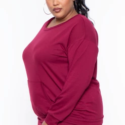 Curvy Sense Plus Size Essential Sweatshirt Pullover - Burgundy 10 Curvy Sense Plus Size Essential Sweatshirt Pullover - Burgundy