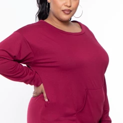 Curvy Sense Plus Size Essential Sweatshirt Pullover - Burgundy 9 Curvy Sense Plus Size Essential Sweatshirt Pullover - Burgundy