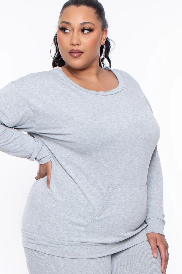 Curvy Sense Plus Size Essential Sweatshirt Pullover - Heather Grey Essential Mix 6 Curvy Sense Plus Size Essential Sweatshirt Pullover - Heather Grey Essential Mix