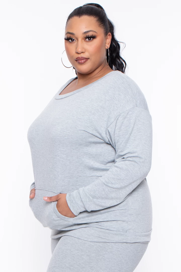 Curvy Sense Plus Size Essential Sweatshirt Pullover - Heather Grey Essential Mix 4 Curvy Sense Plus Size Essential Sweatshirt Pullover - Heather Grey Essential Mix