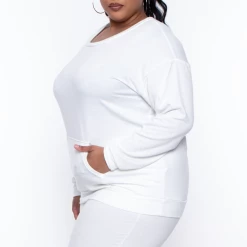 Curvy Sense Plus Size Essential Sweatshirt Pullover - Ivory 9 Curvy Sense Plus Size Essential Sweatshirt Pullover - Ivory