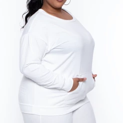 Curvy Sense Plus Size Essential Sweatshirt Pullover - Ivory