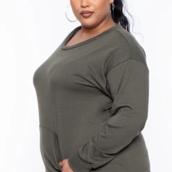 Curvy Sense Essential Mix Plus Size Essential Sweatshirt Pullover - Olive