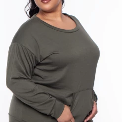 Curvy Sense Essential Mix Plus Size Essential Sweatshirt Pullover - Olive