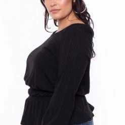 Curvy Sense Plus Size Yara Faux Cashmere Sweater Knit - Black Tops