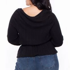 Curvy Sense Plus Size Yara Faux Cashmere Sweater Knit - Black Tops